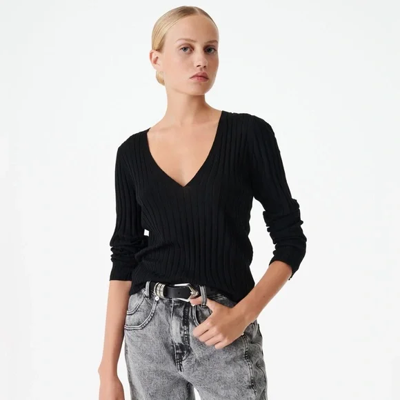 Woolworths Sweaters Woolworths Black Ribbed V Neck Ribbed